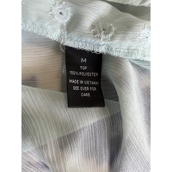 AB Studio Chiffon Green Long Sleeve Embroidered Scoop Blouse Size M Elastic Cuff - Picture 7 of 7